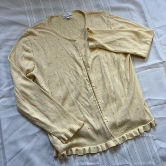 Croft & Barrow Cottagecore Ruffle Cardigan Large Soft Yellow Boho Cozy Knit - Picture 1 of 11